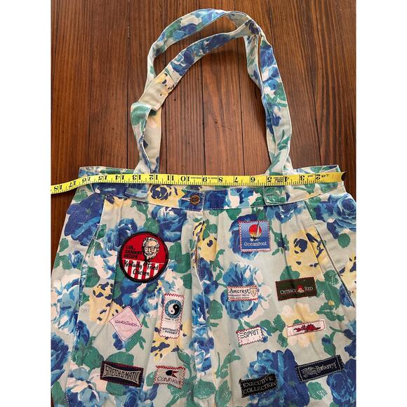 SOLD! Vintage Handmade Floral Denim / Jeans Tag Patchwork Bag Tote - Picture 5 of 7